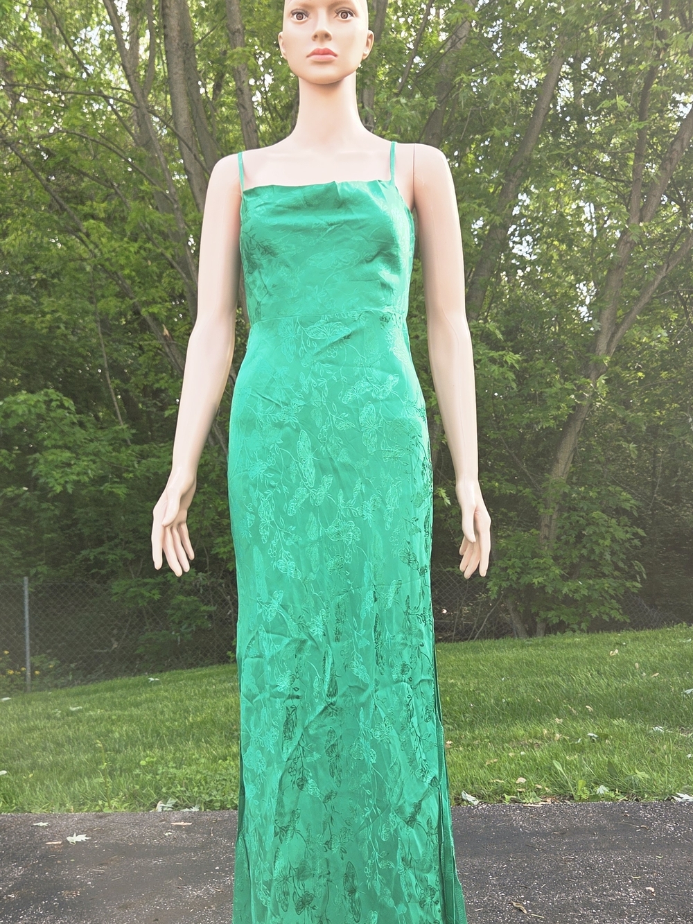 Azazie Emerald Green Satin Slip Maxi Dress